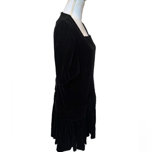 Samantha Black Drop Waist W/bows Midi Black Velvet Dress Size 20 Short Sleeve - Picture 2 of 4